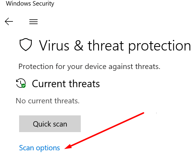 scan options virus and threat protection