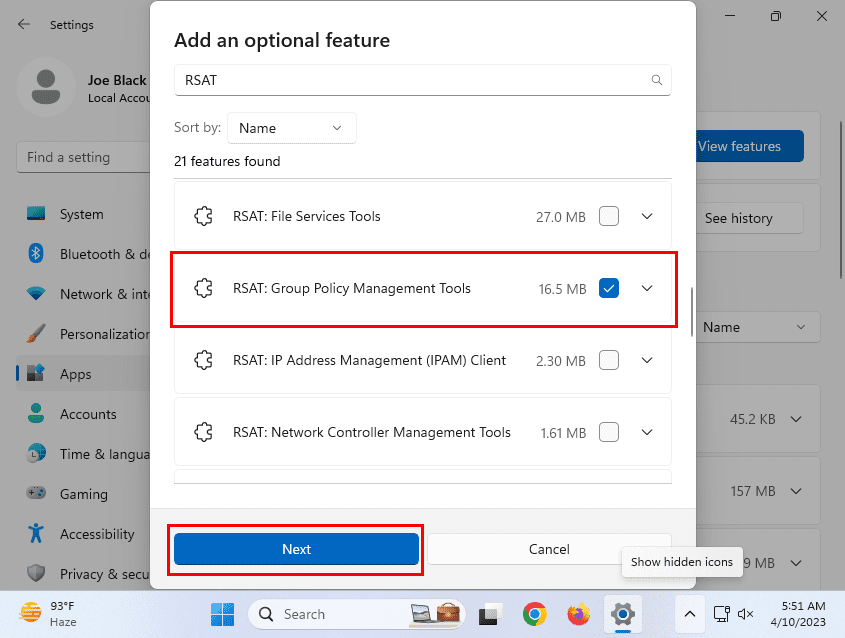 Select RSAT GPMT and click Next