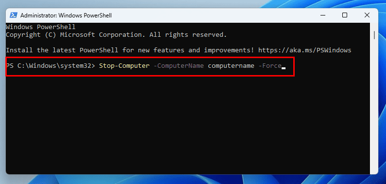 Shutdown command for PowerShell
