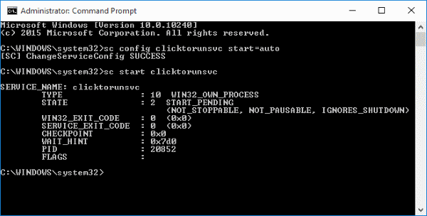 Start Office clicktorun output