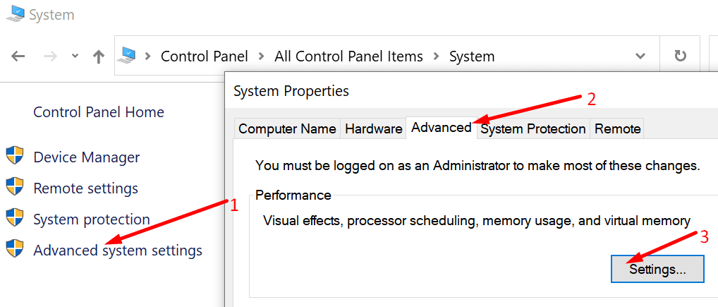system properties advanced