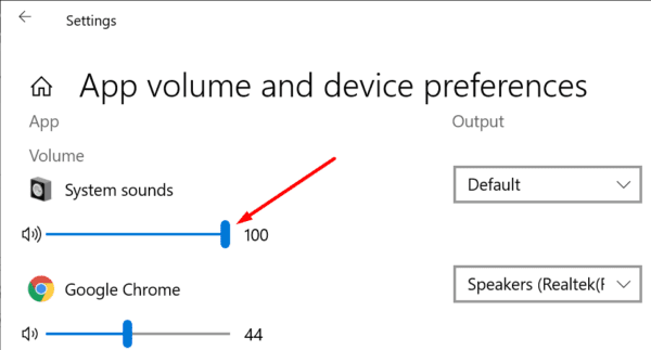 system sounds volume windows 10