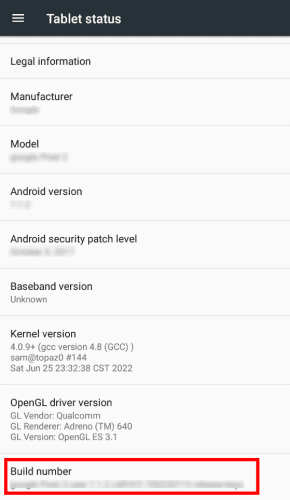 Tapping build number to activate developer mode