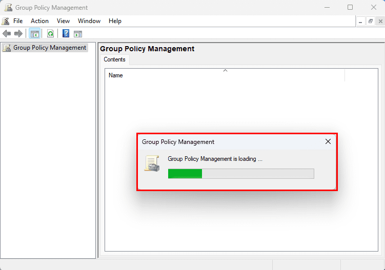 The loading screen of Group Policy Management