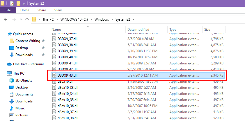 The location of D3DX9_43.dll file