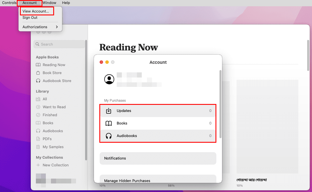 The My Purchases section on Apple Books on MacBook