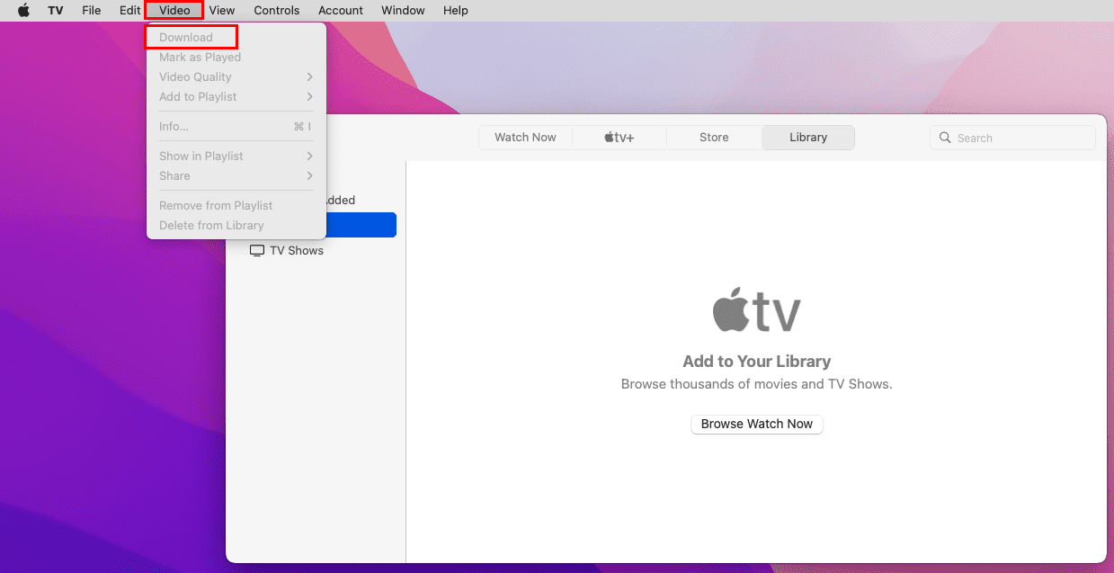 The purchased movie download option on Video on Apple TV