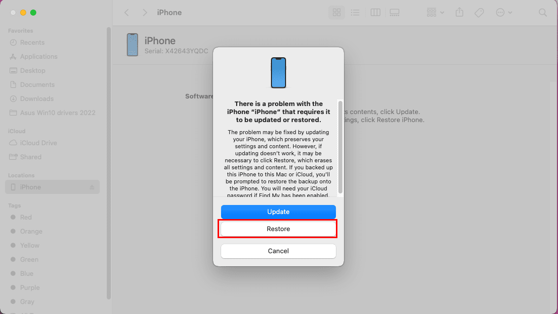 There is a problem with the iPhone screen on Mac