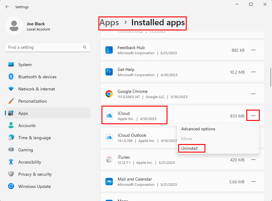 Uninstall apps