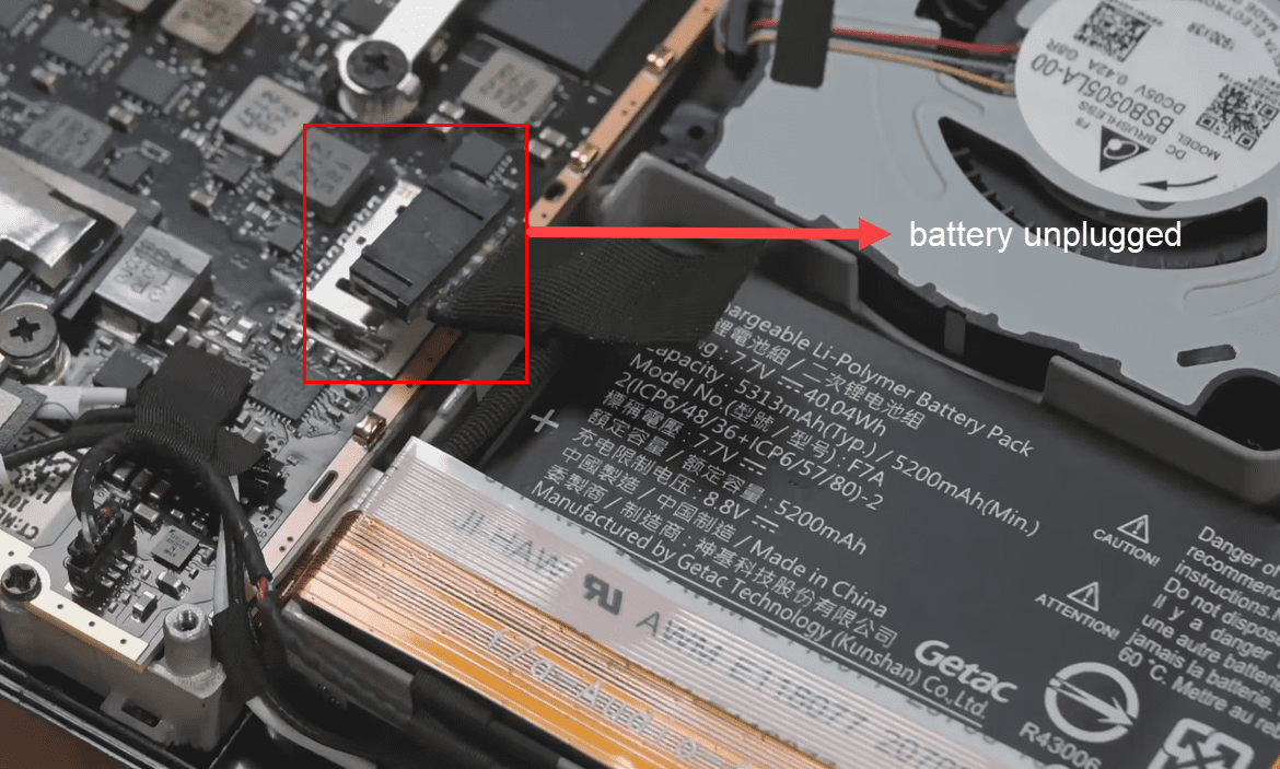 Unplug and plug in battery to fix Steam Deck won't turn on