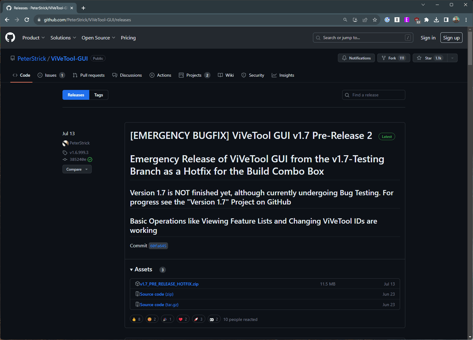 ViveTool GUI GitHub Download Page
