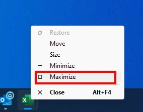 Excel Maximize From Taskbar