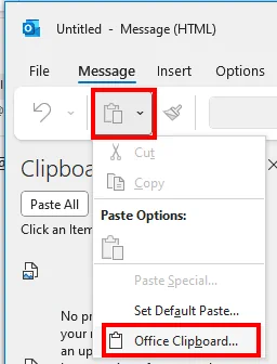 Outlook Office Clipboard option
